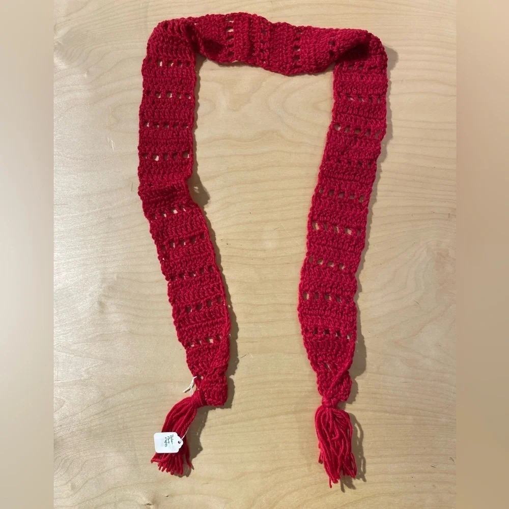 Handcrafted Red Crochet Skinny  Scarf (OT)